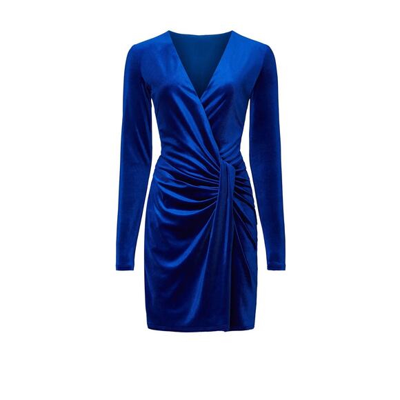 Black Halo Abina Blue Velvet Wrap Dress Size 6 - Picture 5 of 9